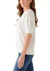 Women's French Terry Elbow Sleeve Pullover Top