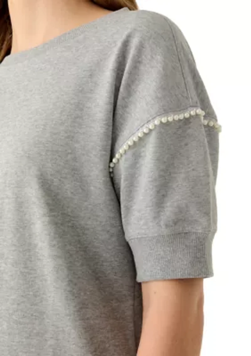 Women's French Terry Elbow Sleeve Pullover Top