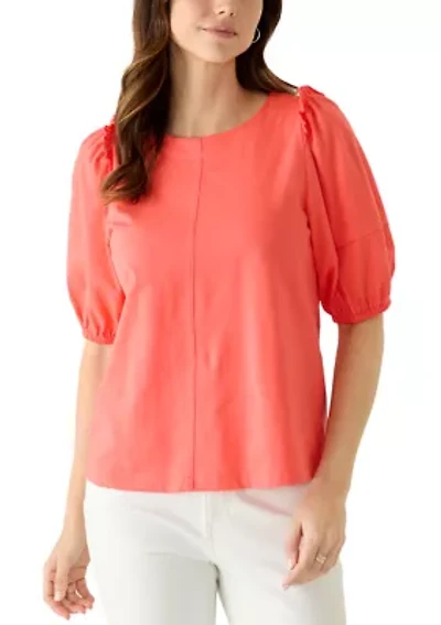 Women's Short Sleeve Ruffle Shoulder Knit Top