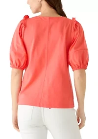 Women's Short Sleeve Ruffle Shoulder Knit Top