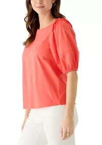 Women's Short Sleeve Ruffle Shoulder Knit Top