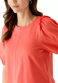 Women's Short Sleeve Ruffle Shoulder Knit Top