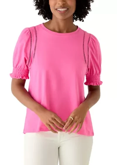 Women's Short Puff Sleeve Crew Neck Top