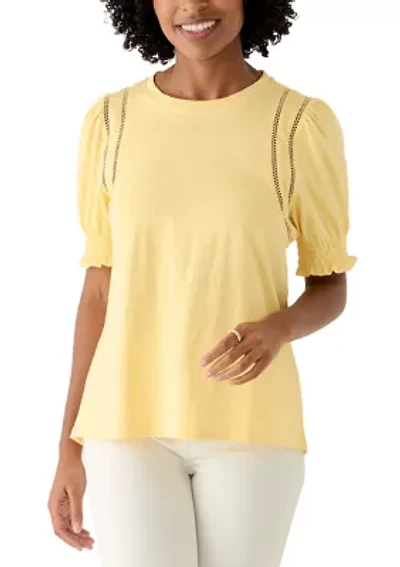Women's Short Puff Sleeve Crew Neck Top