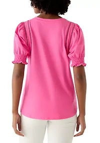 Women's Short Puff Sleeve Crew Neck Top