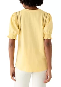 Women's Short Puff Sleeve Crew Neck Top