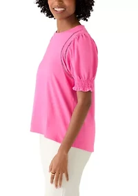 Women's Short Puff Sleeve Crew Neck Top
