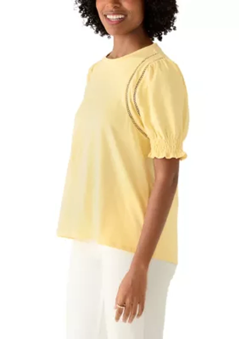 Women's Short Puff Sleeve Crew Neck Top