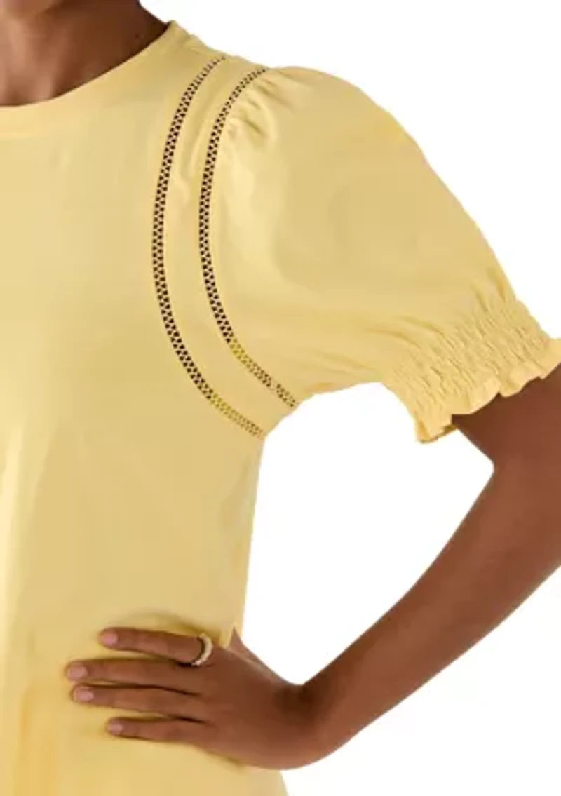 Women's Short Puff Sleeve Crew Neck Top