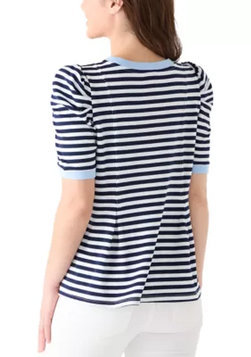 Petite Short Sleeve Crew Neck Striped T-Shirt