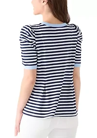 Petite Short Sleeve Crew Neck Striped T-Shirt