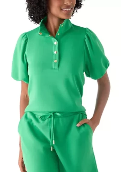 Women's Puff Sleeve Button Neck Top