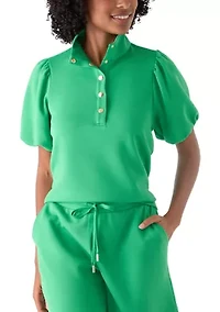 Women's Puff Sleeve Button Neck Top