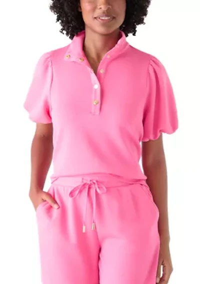 Women's Puff Sleeve Button Neck Top