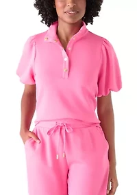 Women's Puff Sleeve Button Neck Top