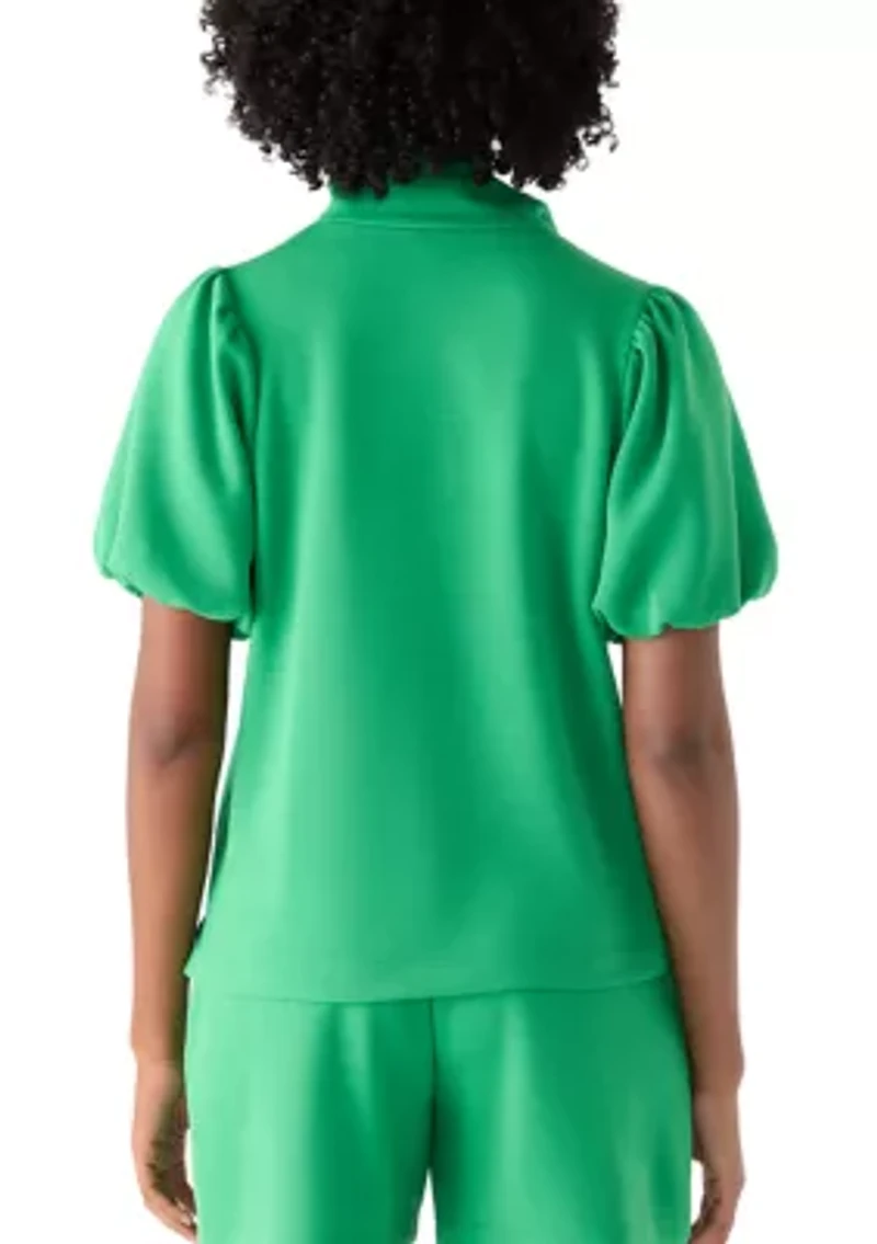 Women's Puff Sleeve Button Neck Top