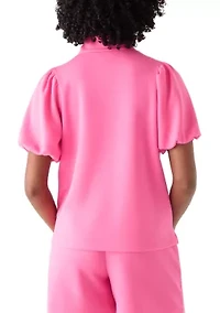Women's Puff Sleeve Button Neck Top