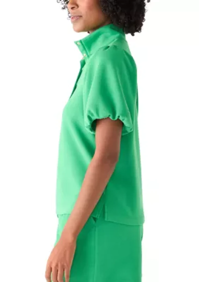 Women's Puff Sleeve Button Neck Top