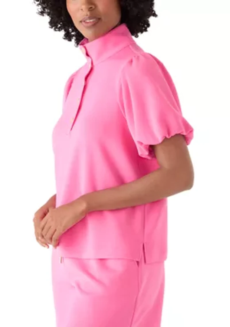 Women's Puff Sleeve Button Neck Top