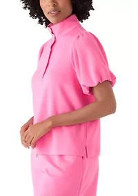 Women's Puff Sleeve Button Neck Top