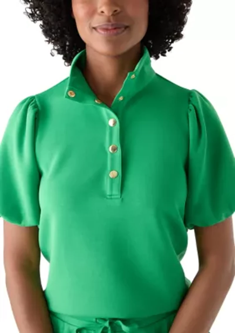 Women's Puff Sleeve Button Neck Top