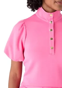 Women's Puff Sleeve Button Neck Top