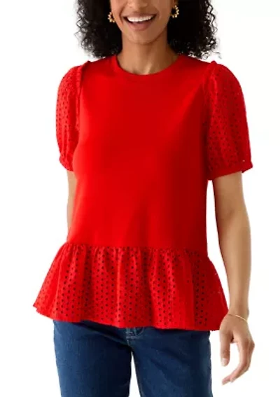 Women's Eyelet Trim Top