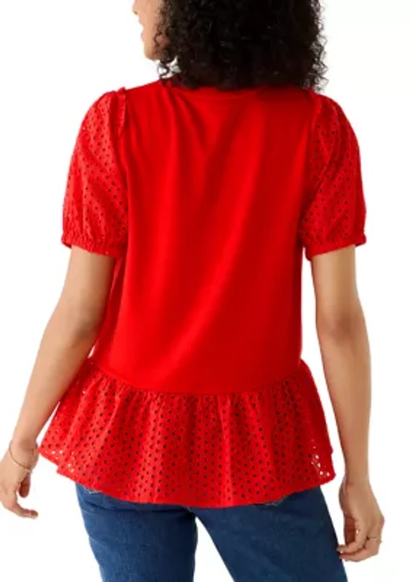 Women's Eyelet Trim Top