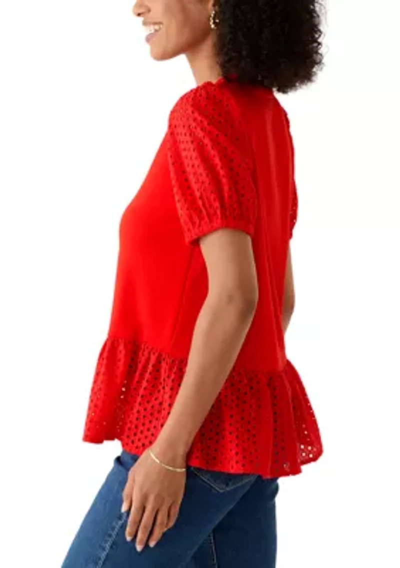 Women's Eyelet Trim Top
