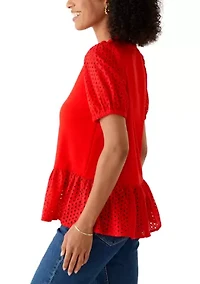 Women's Eyelet Trim Top