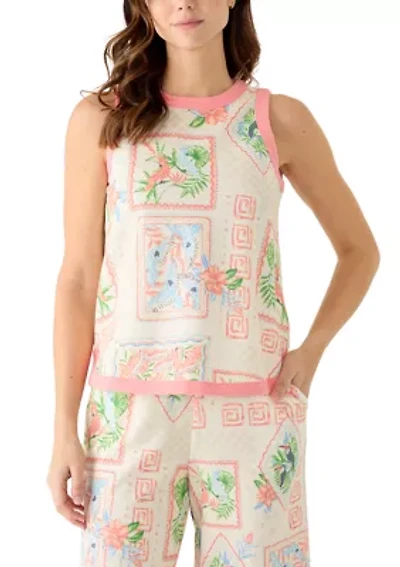 Women's Sleeveless Tipped Knit Print Top
