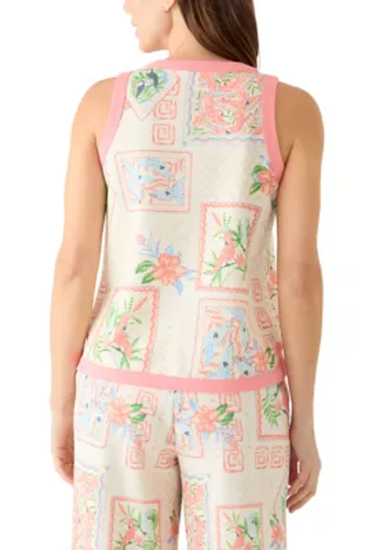 Women's Sleeveless Tipped Knit Print Top