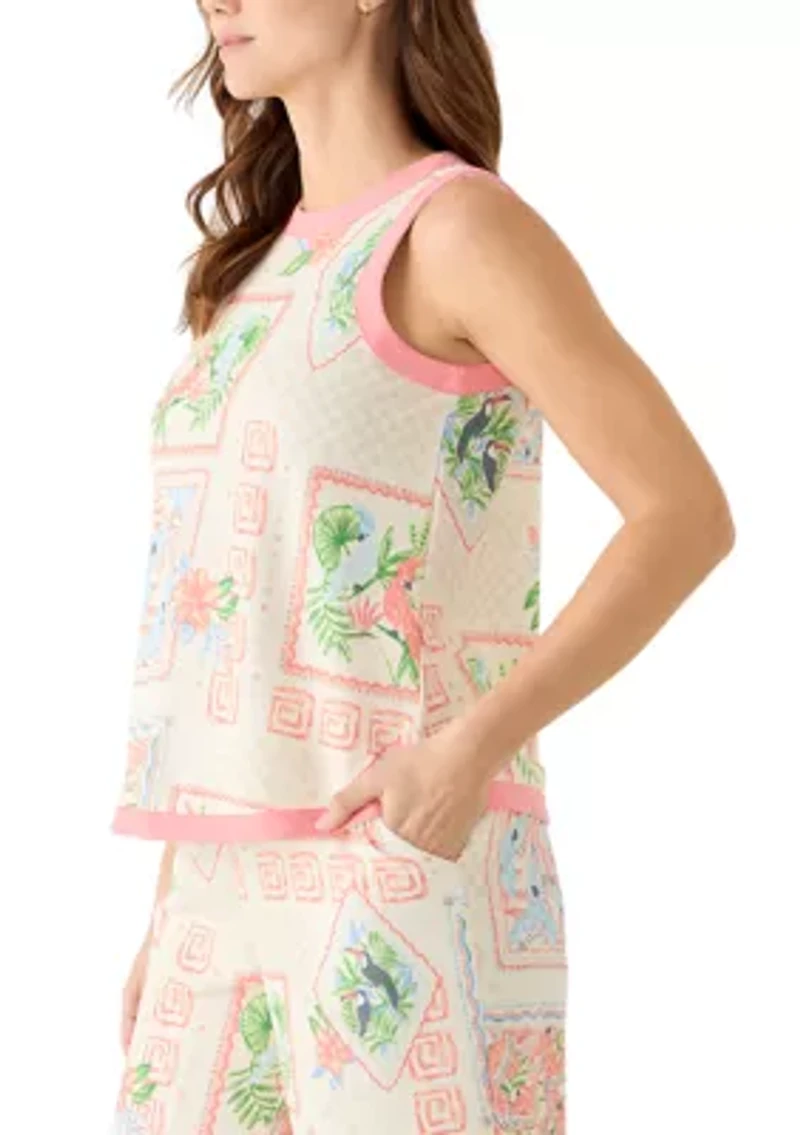 Women's Sleeveless Tipped Knit Print Top