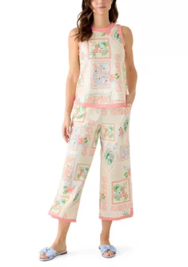 Women's Sleeveless Tipped Knit Print Top
