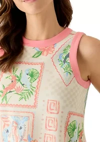 Women's Sleeveless Tipped Knit Print Top