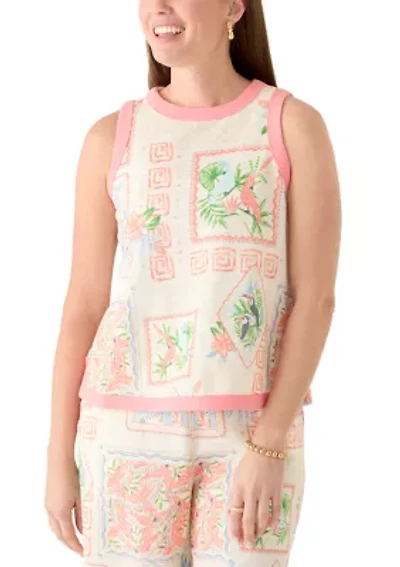 Petite Sleeveless Tipped Knit Printed Top