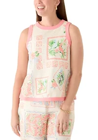 Petite Sleeveless Tipped Knit Printed Top