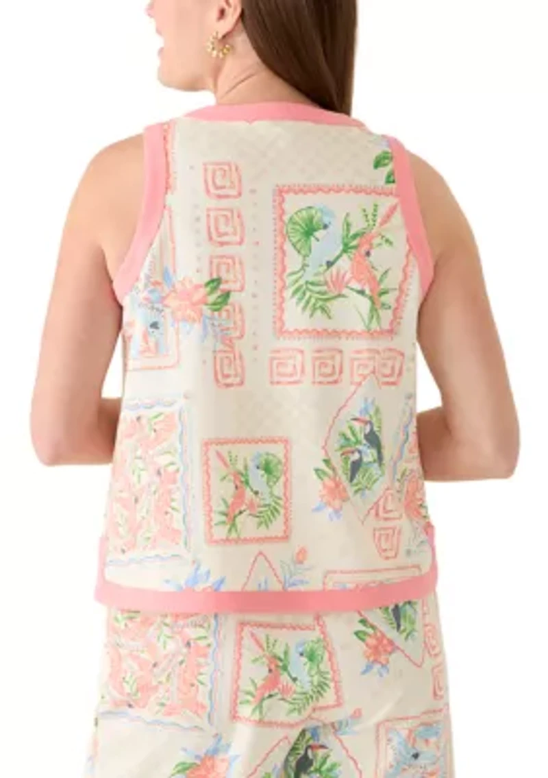 Petite Sleeveless Tipped Knit Printed Top
