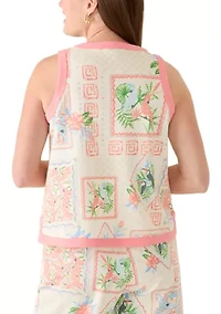 Petite Sleeveless Tipped Knit Printed Top