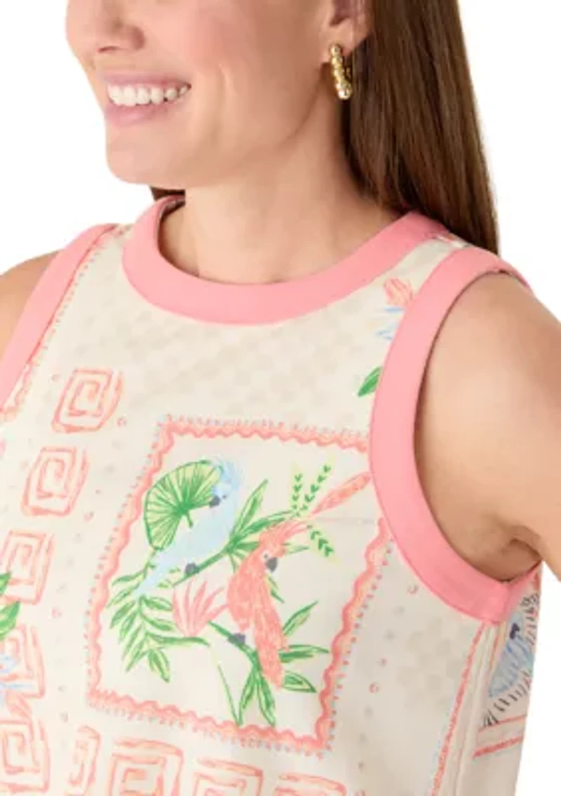 Petite Sleeveless Tipped Knit Printed Top