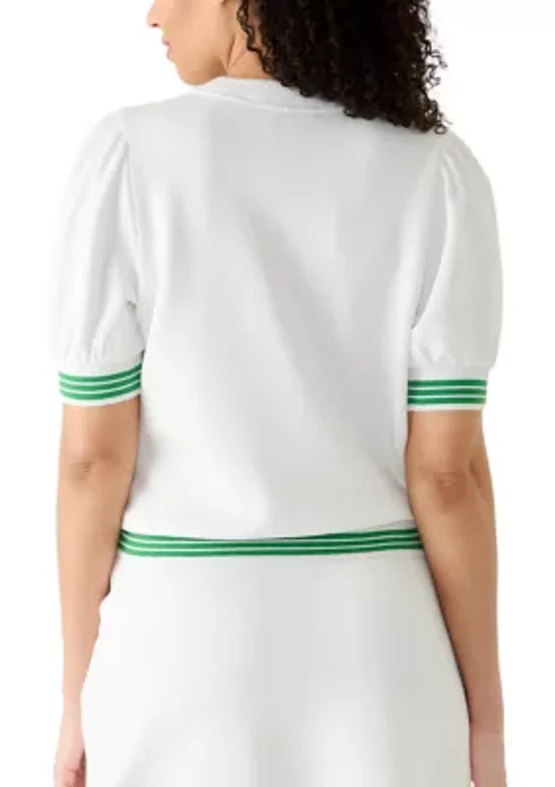 Women's Short Sleeve Contrast Trim Piqué Top