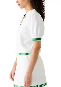 Women's Short Sleeve Contrast Trim Piqué Top