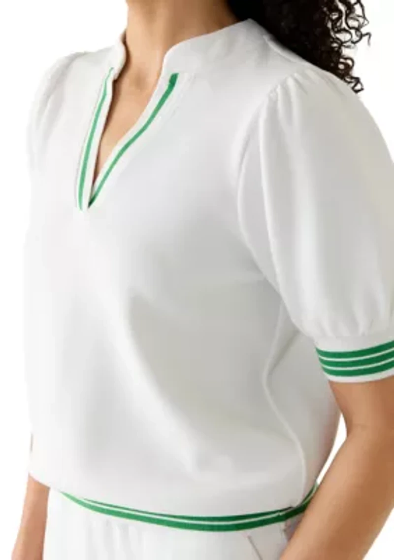 Women's Short Sleeve Contrast Trim Piqué Top
