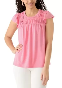 Women's Flutter Sleeve Smock Yoke Baby Terry Top