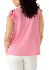 Women's Flutter Sleeve Smock Yoke Baby Terry Top
