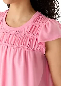 Women's Flutter Sleeve Smock Yoke Baby Terry Top