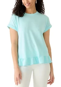 Women's Short Sleeve Ruffle Hem Baby Terry T-Shirt