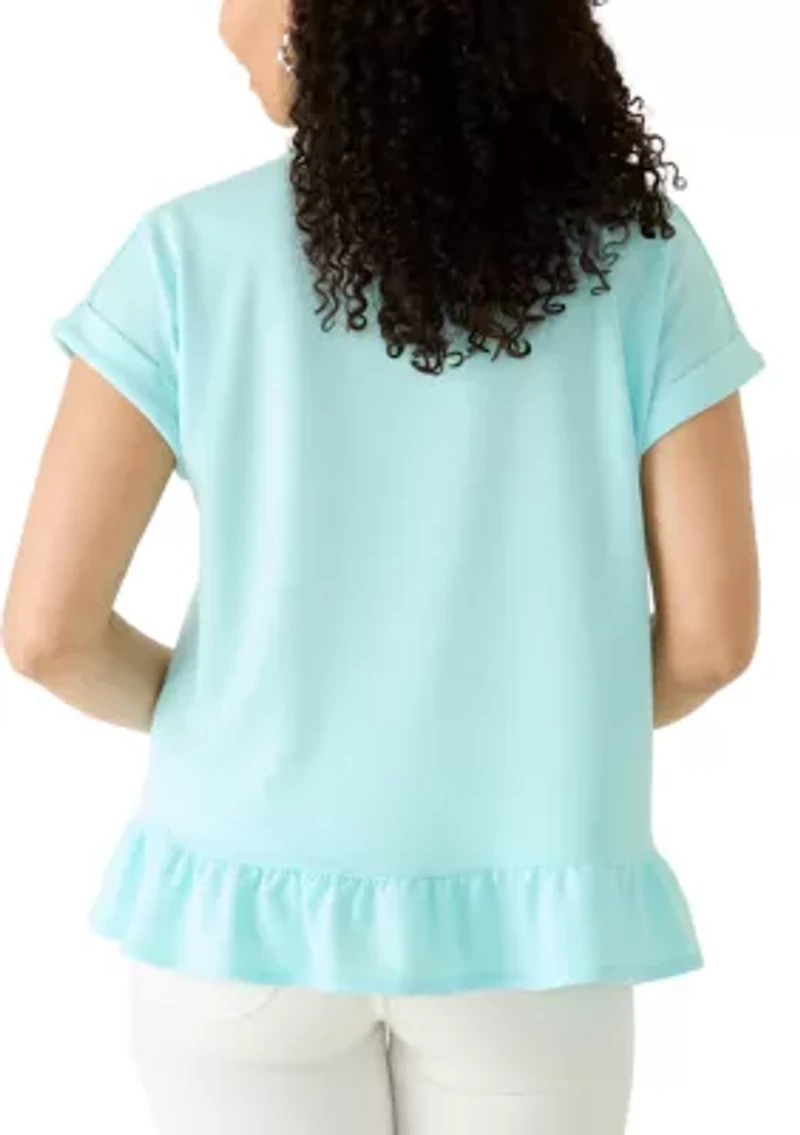 Women's Short Sleeve Ruffle Hem Baby Terry T-Shirt