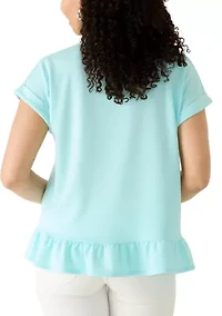 Women's Short Sleeve Ruffle Hem Baby Terry T-Shirt