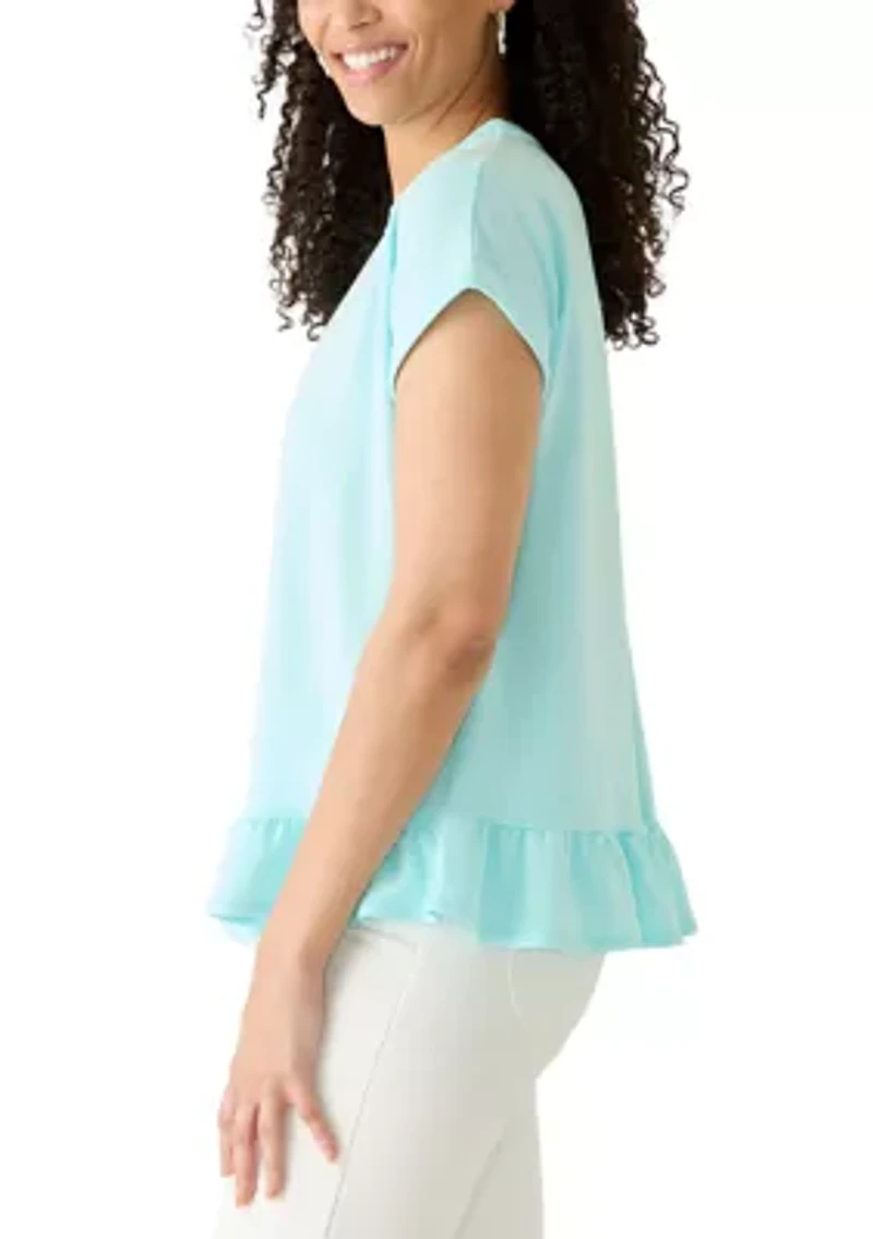 Women's Short Sleeve Ruffle Hem Baby Terry T-Shirt
